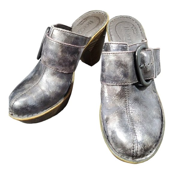 Born Shoes - Born Ibra Moro Mule Metallic Bronze B67806 Buckle Block Heel Clogs Women’s Sz 6